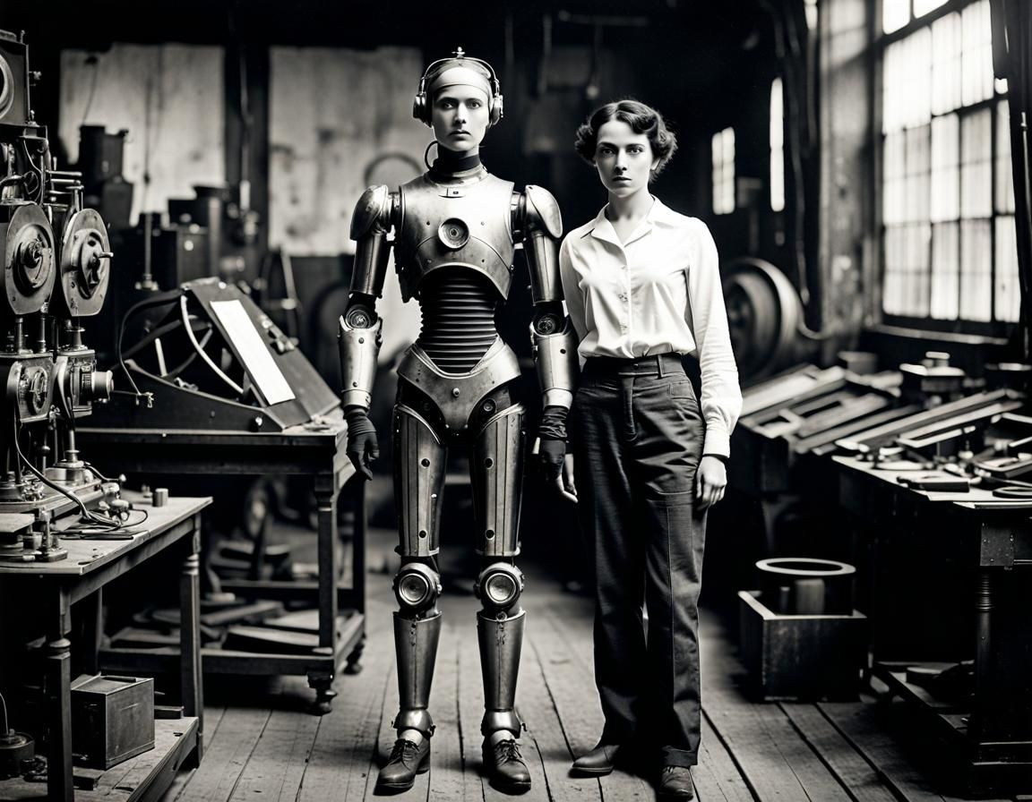 Cyborg Maiden in a 1930s Workshop