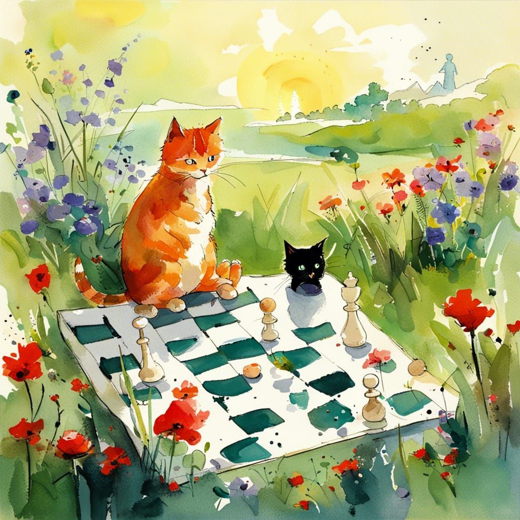Ginger cat Chess play