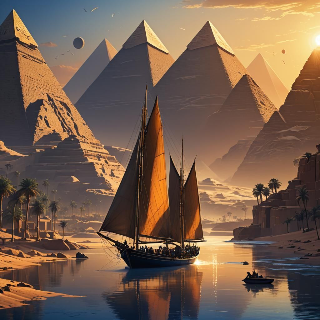 Nile River Scene with Orion, in Syd Mead Style