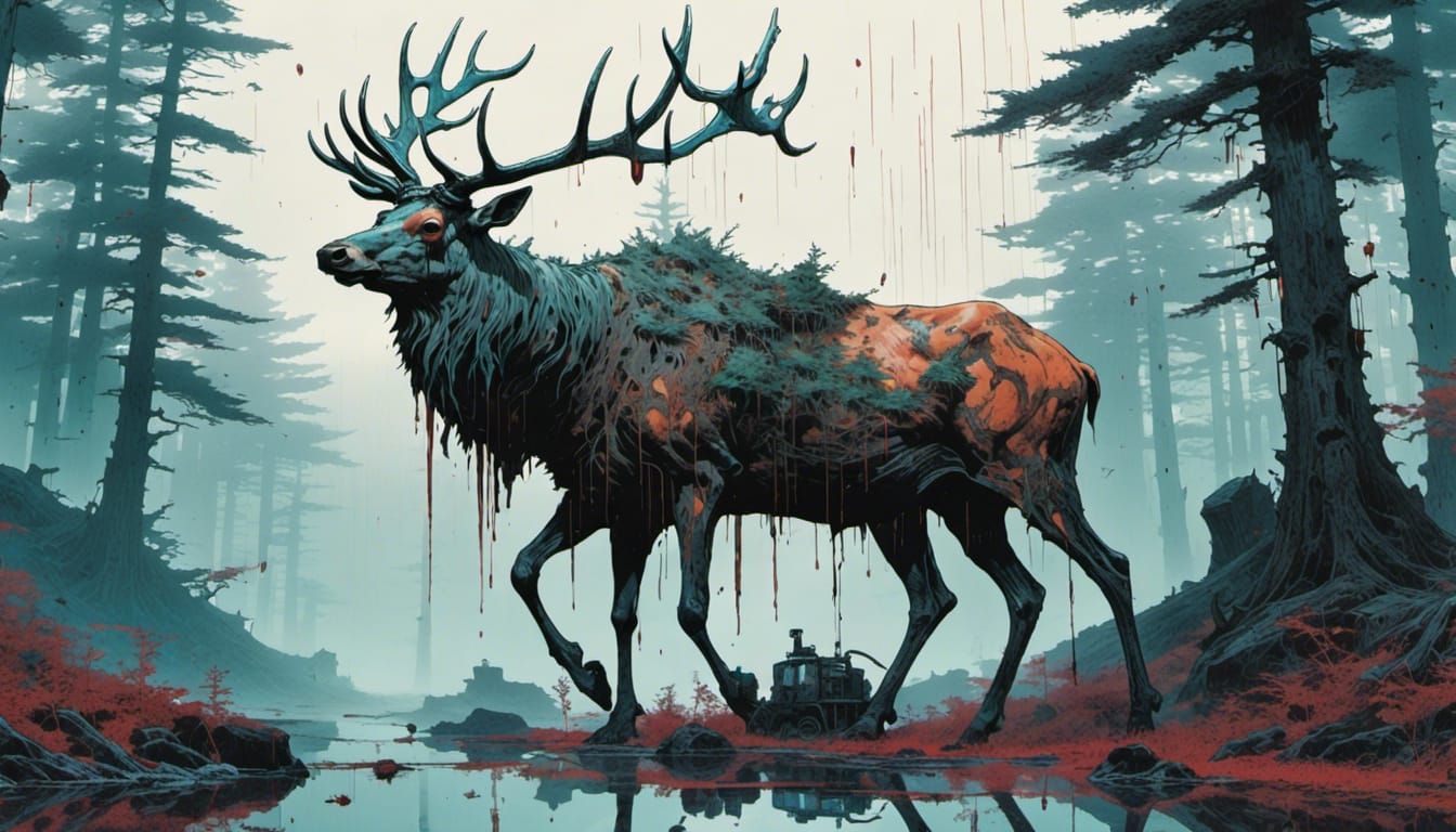 Mythpunk Elk-Stag Guardian of Frozen Forest