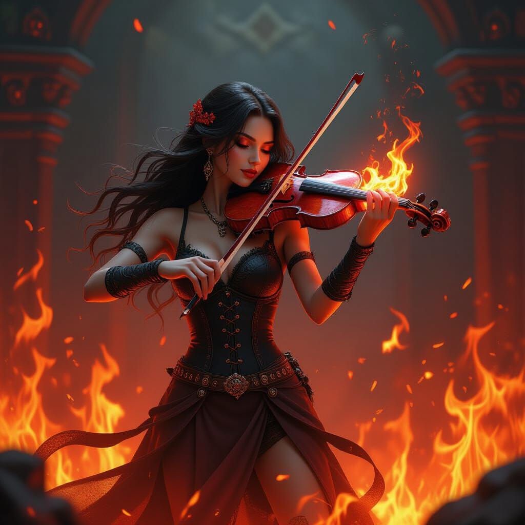 Infernal Musician's Fiery Violin Performance