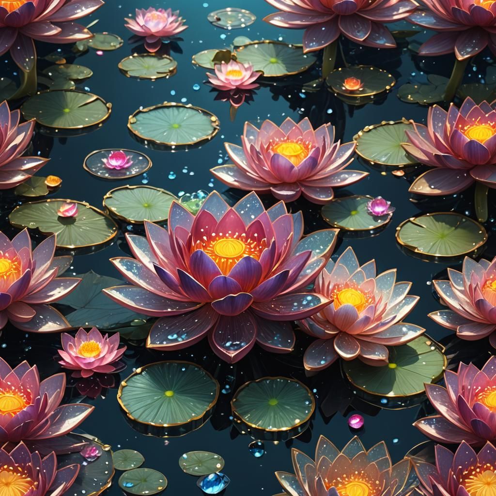 Elegant Crystal Lotus Flower in Detailed Matte Painting