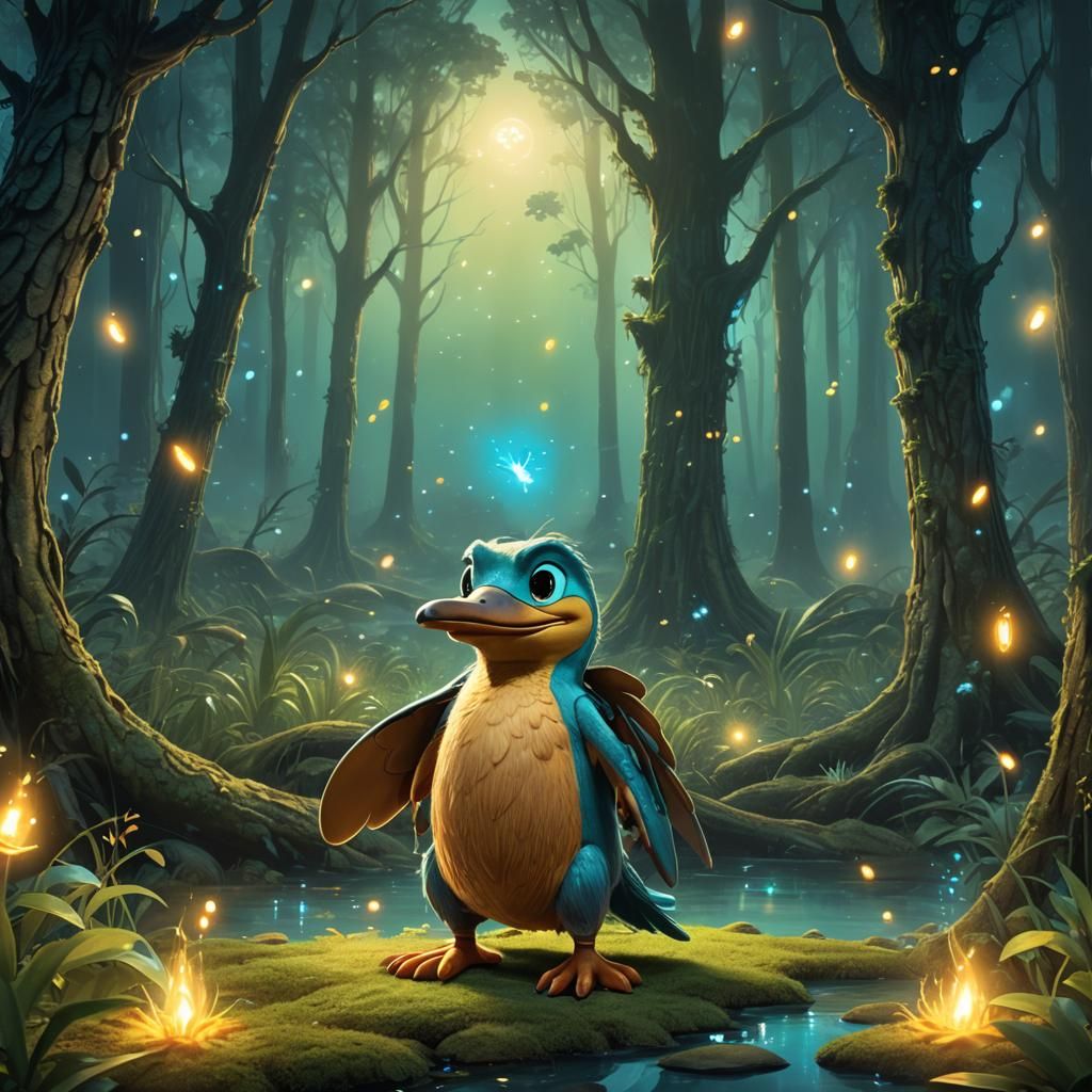 Perry the Platypus in Mystical Glowing Forest