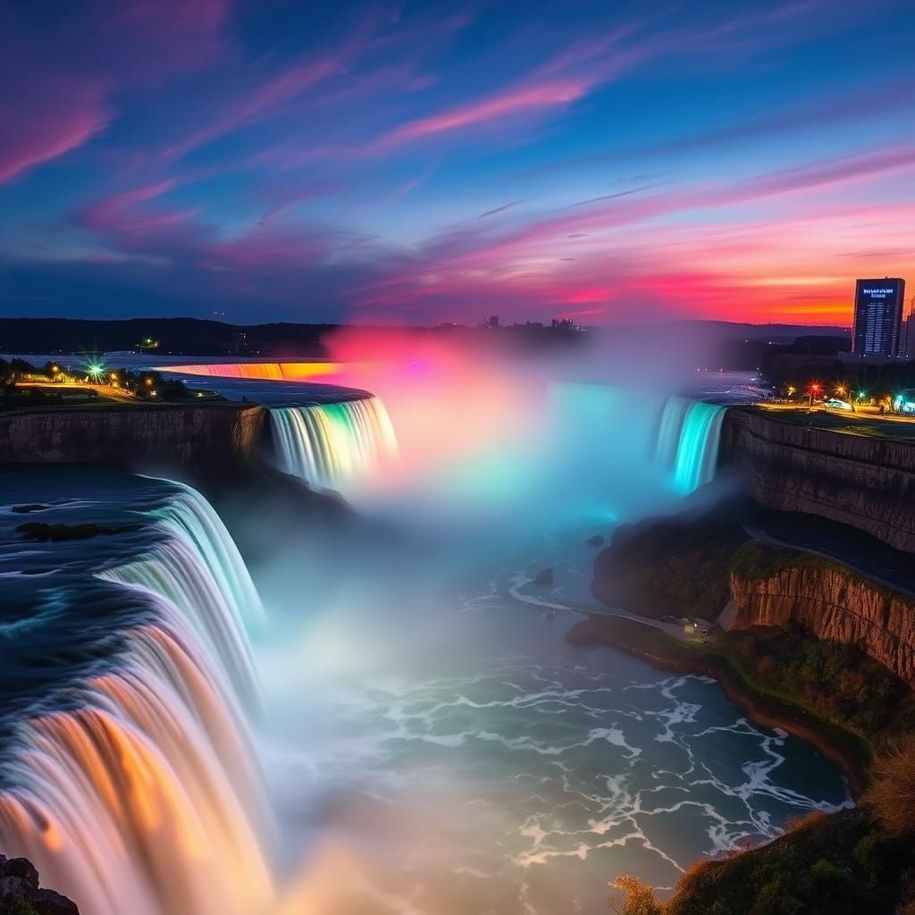 Vibrant Niagara Falls at Night, Illuminated by Kaleidoscope ...