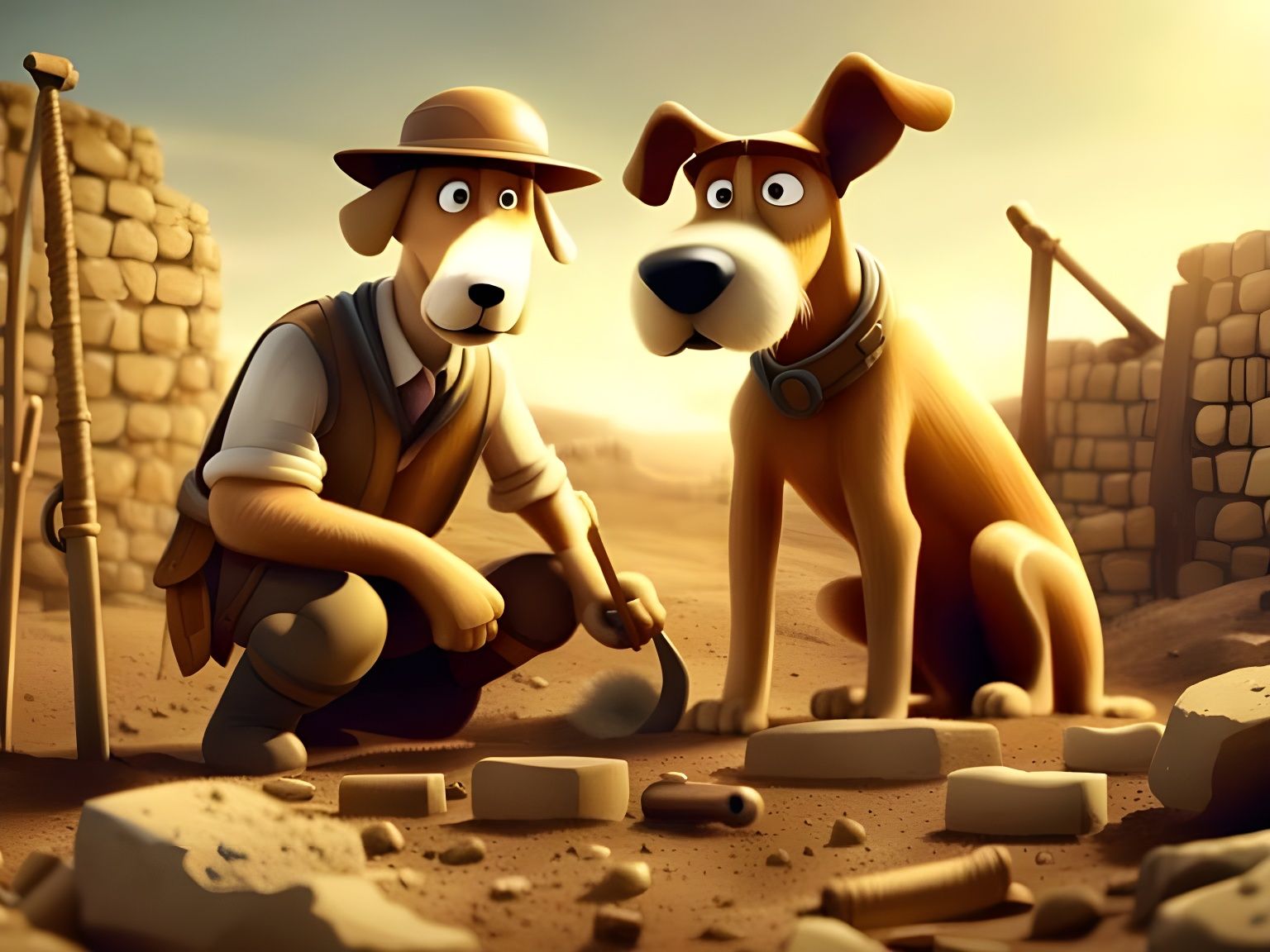 Dog Archaeologists Digging: A CGI Character Design