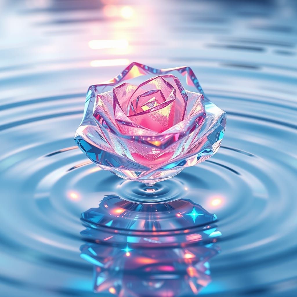 Crystalline Rose Reflecting Rainbow Light in Anime Style