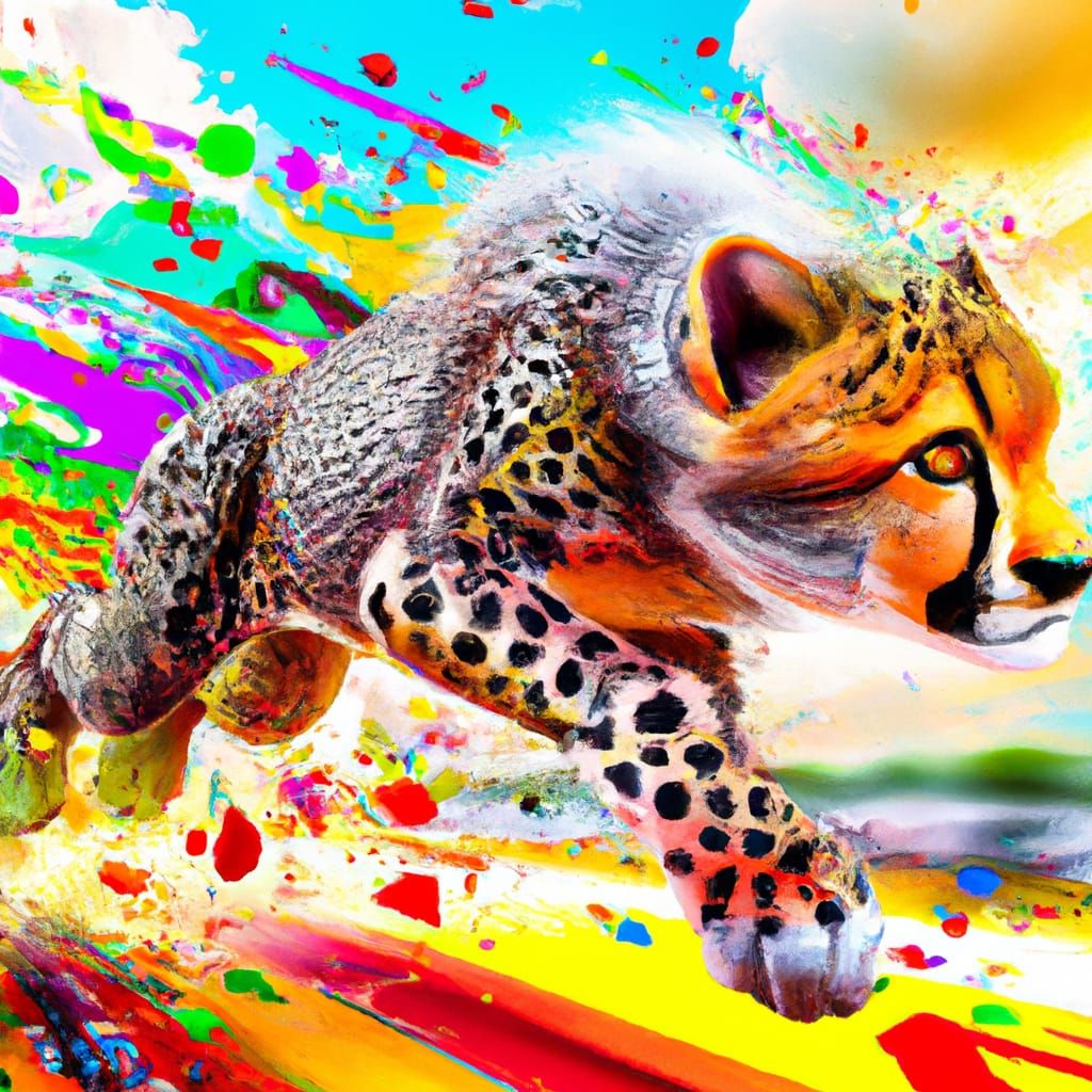 Expressive Cheetah Cub Pouncing: Digital Art Masterpiece