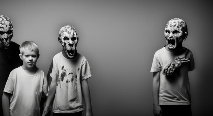 Eerie Family Portrait from Haunted House in Black and White