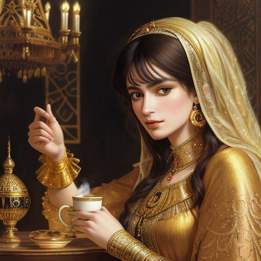 Baroque Portrait of Arab Woman Serving Coffee
