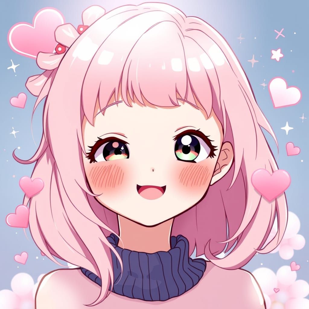 Cute Anime Girl in Whimsical Pastel Pink Hair Style