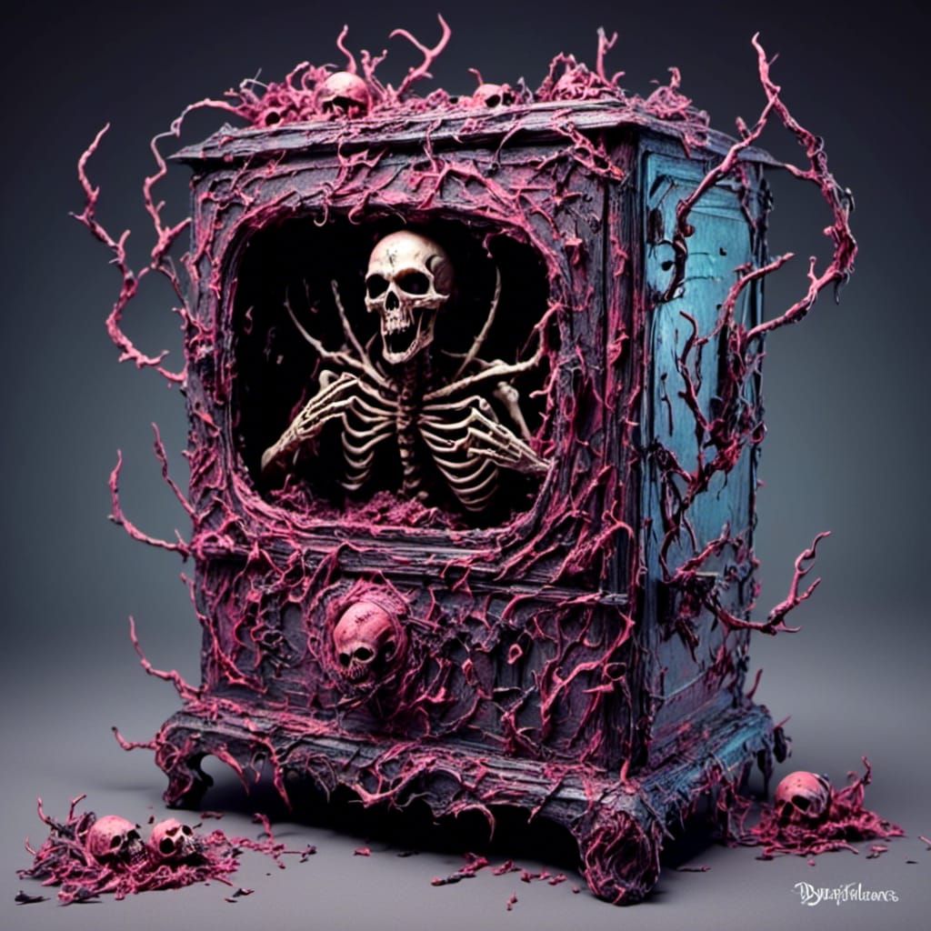 Haunted Microwave in Chibi Style with Glowing Accents