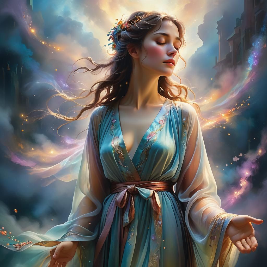 Ethereal Woman in Dreamlike Renaissance Painting