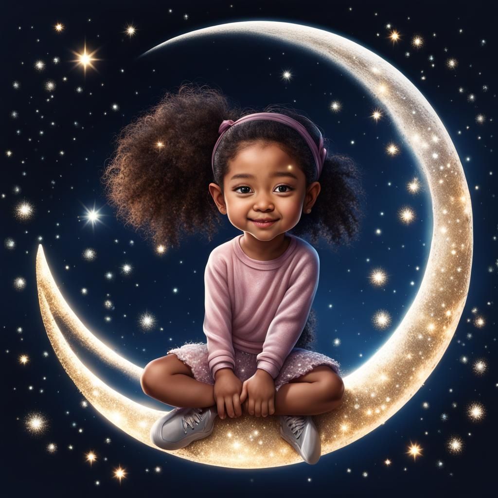 Hyperrealistic Girl on the Moon at Night