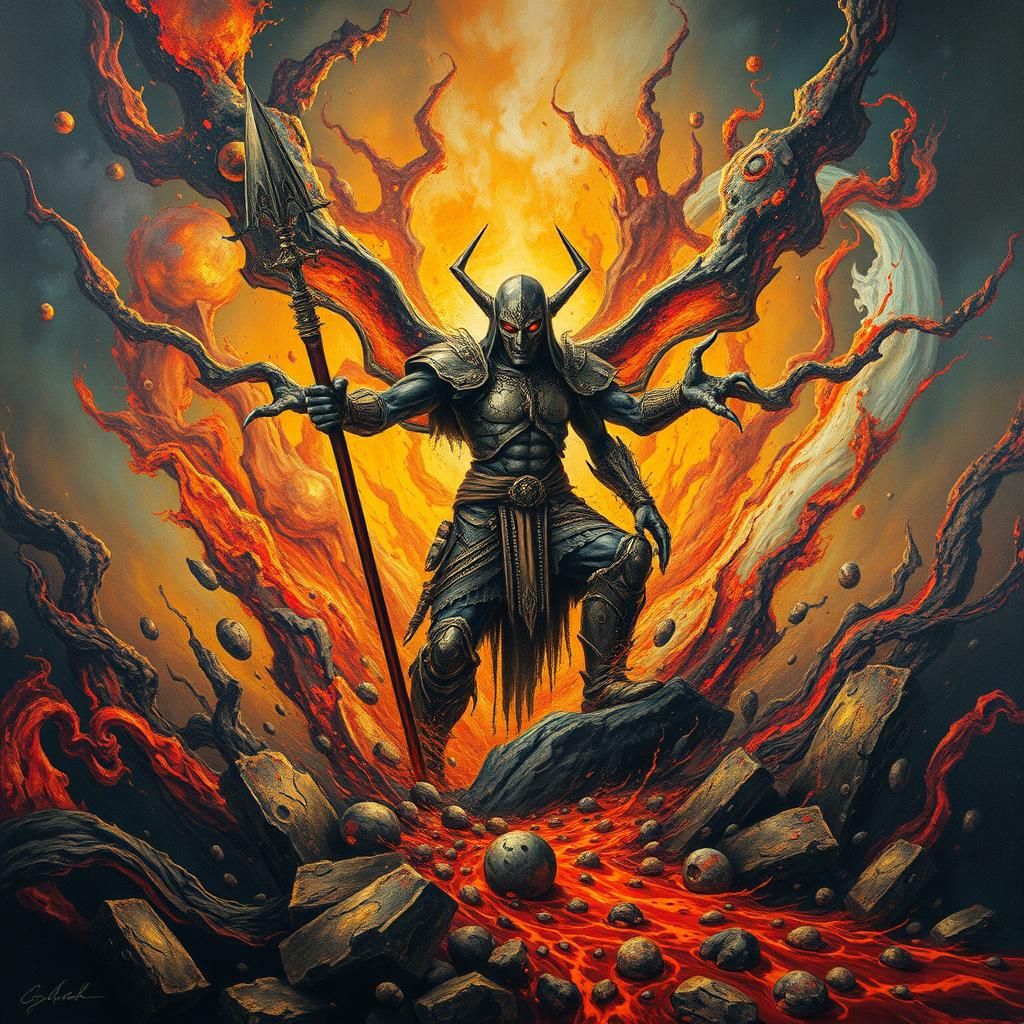 Apocalyptic Warrior in Molten Chaos: Heavy Metal Art