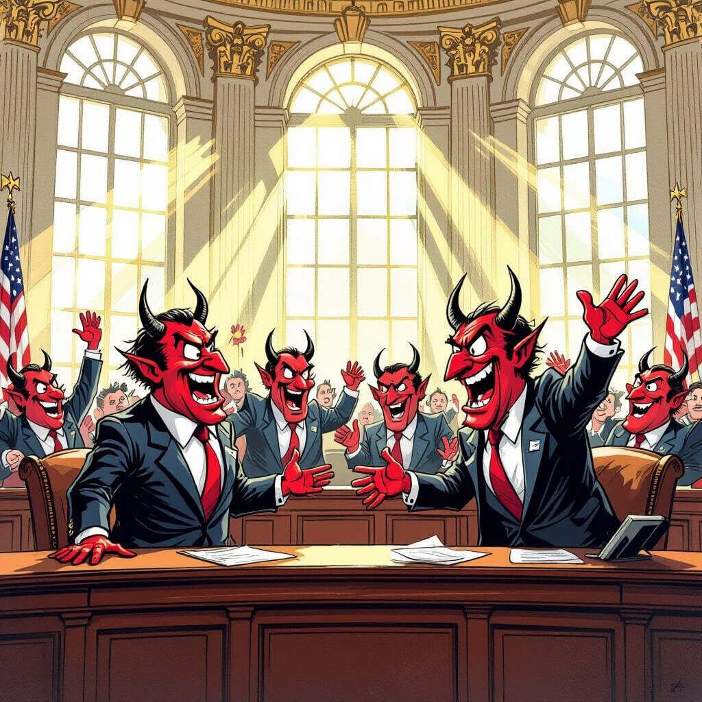 Satirical Devils Debate in US Congress Chamber