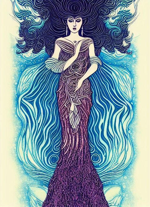 Goddess of Wind: Screen-Printed Linocut Portrait