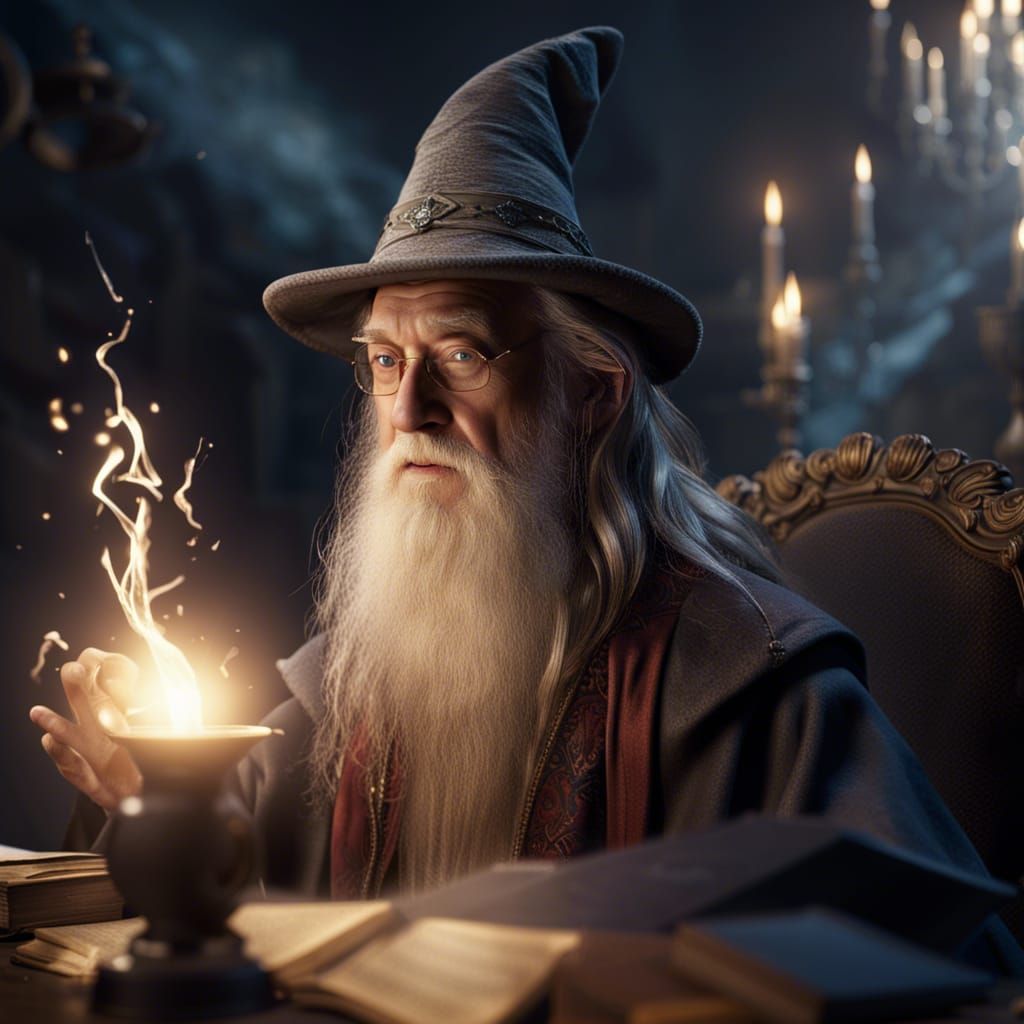 Dumbledore Casting Spells in Narnia: Photorealistic 8K Rende...