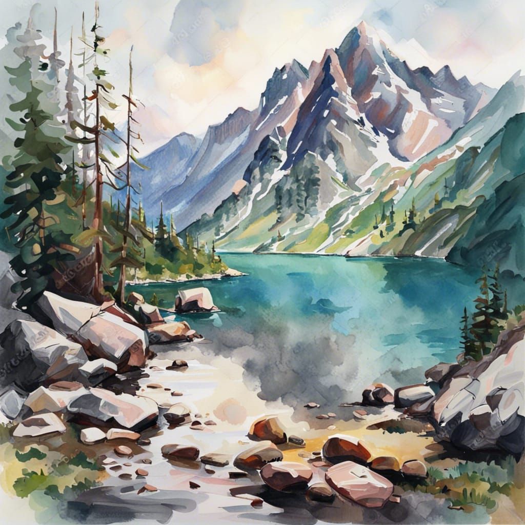 Morskie Oko Lake: Gouache Impressionist Masterpiece