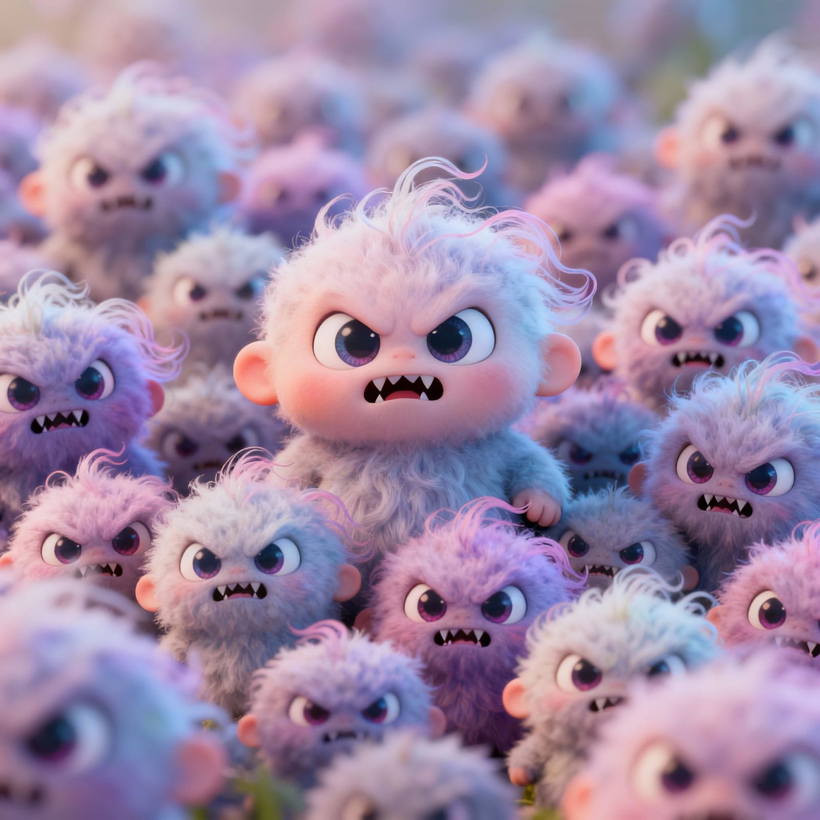 Adorable Evil Fluffballs Swarm in Pixar Style