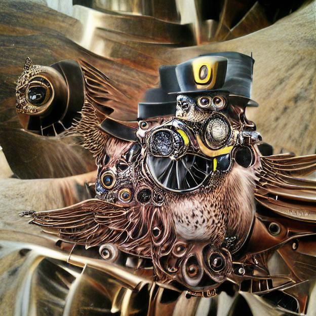 Steampunk Owl in Top Hat and Monocle