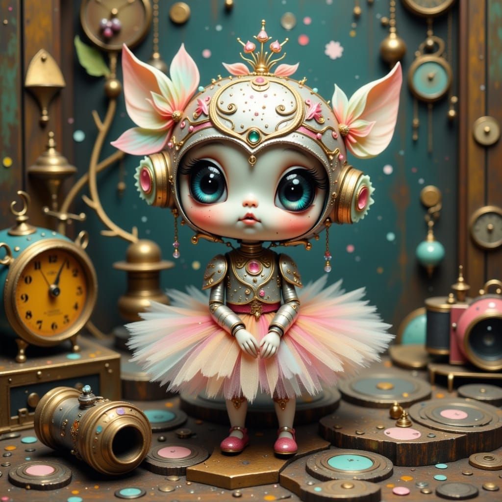 Whimsical Robot in Steampunk Style with Pastel Tutu