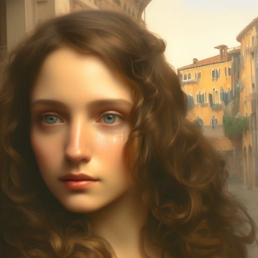 Italian Lady Portrait in Venice, Thomas Kinkade Style