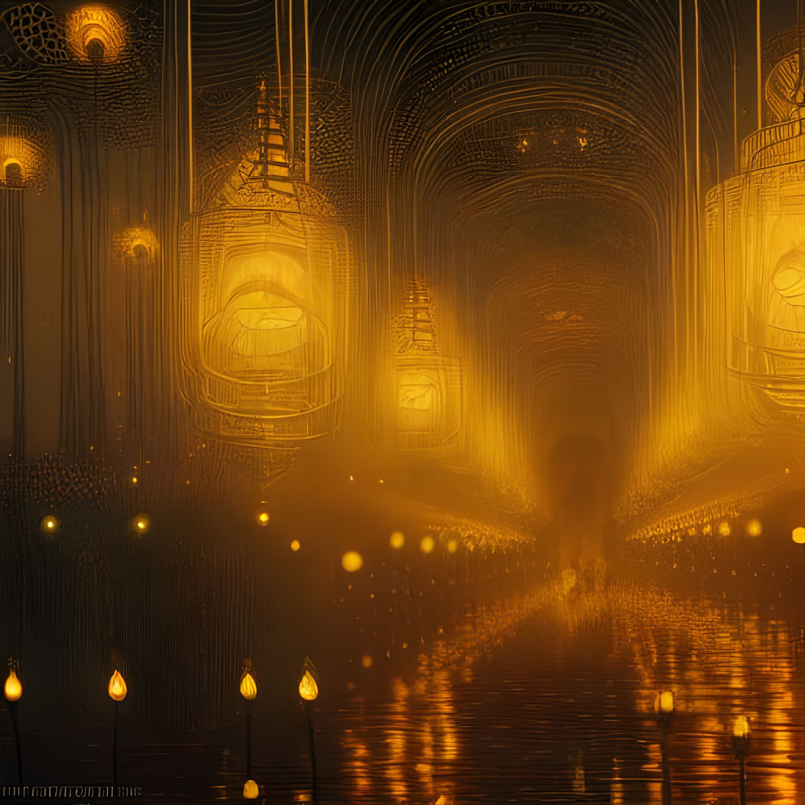 Magical Lightbulb Network in Klimt-Gauguin Style