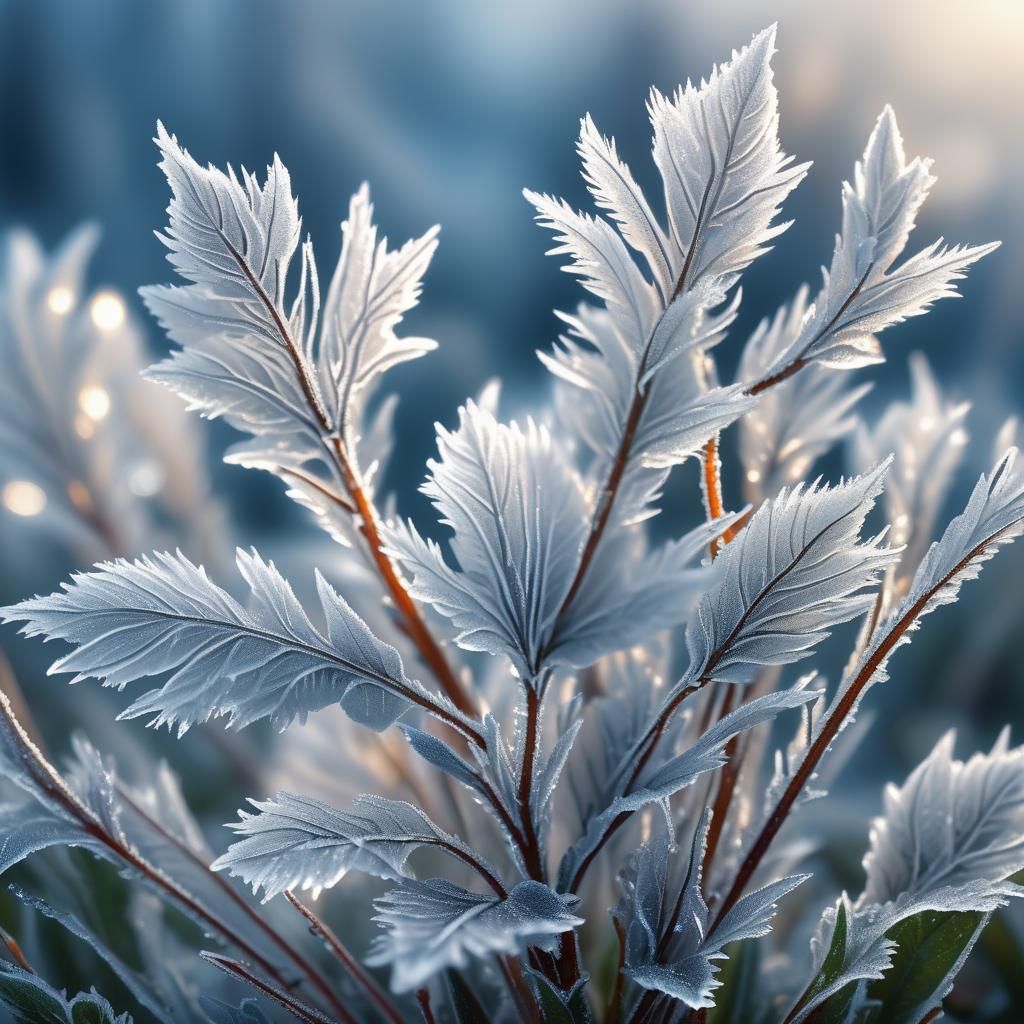 Delicate Frost Flowers in a Winter Landscape