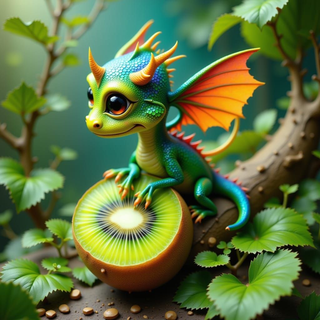 Dragon and Kiwi Fusion in Whimsical Style