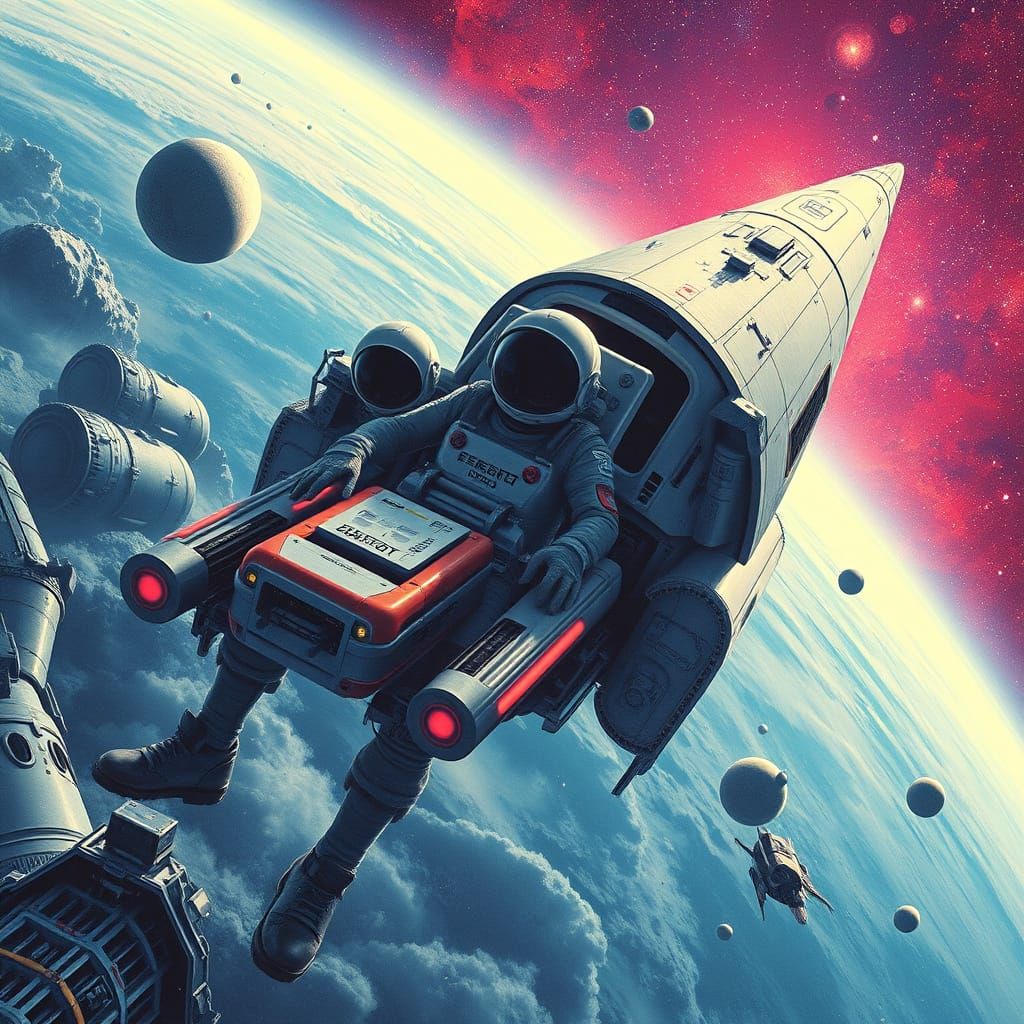 Futuristic Spacecraft Explores Distant Planet in Luminous Ga...