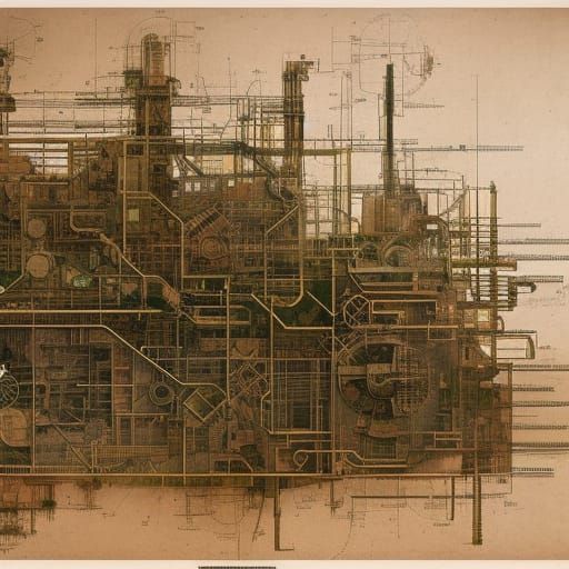 Steampunk Terraforming Schematics: Liquid Oil Blueprints