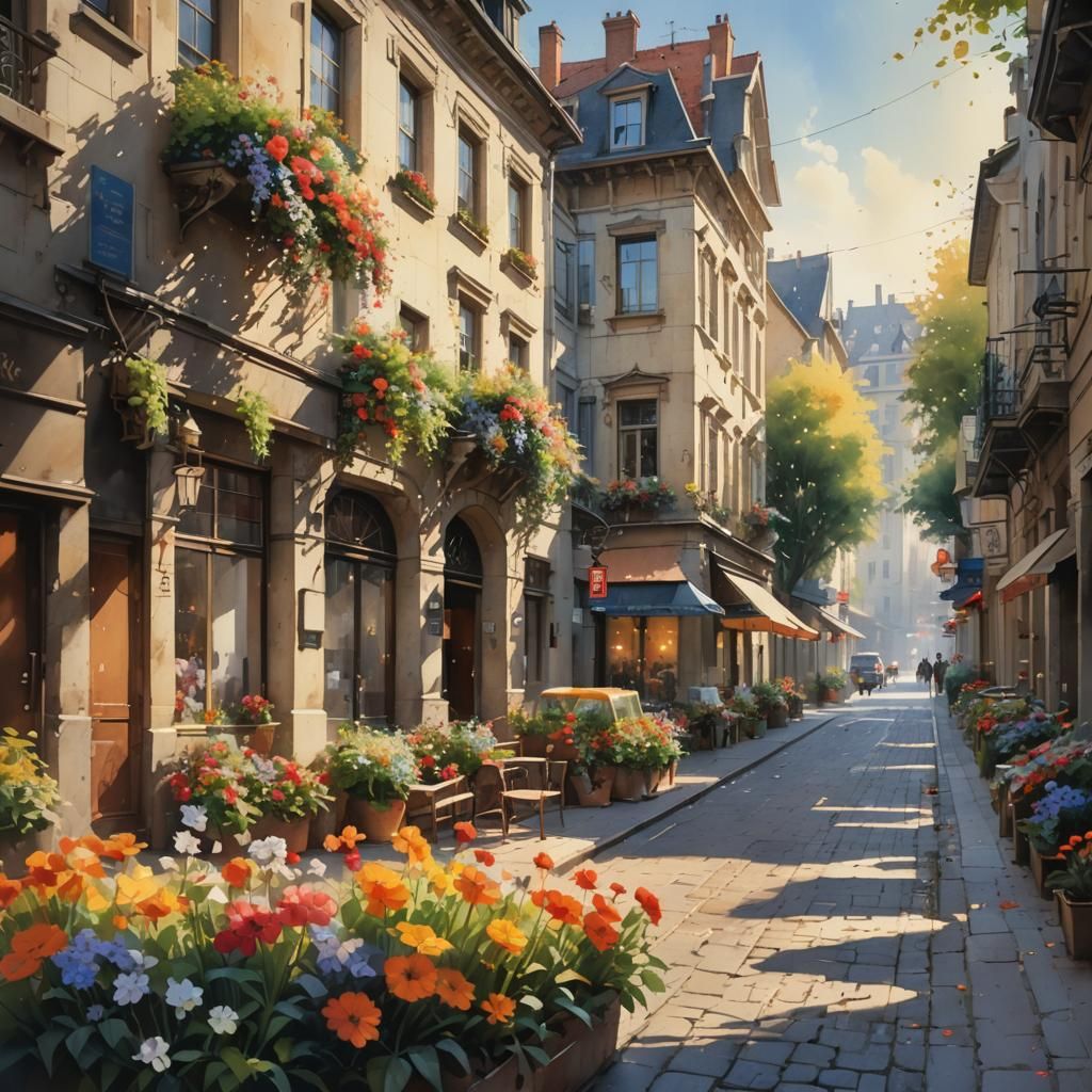 European Cityscape in Watercolor Style