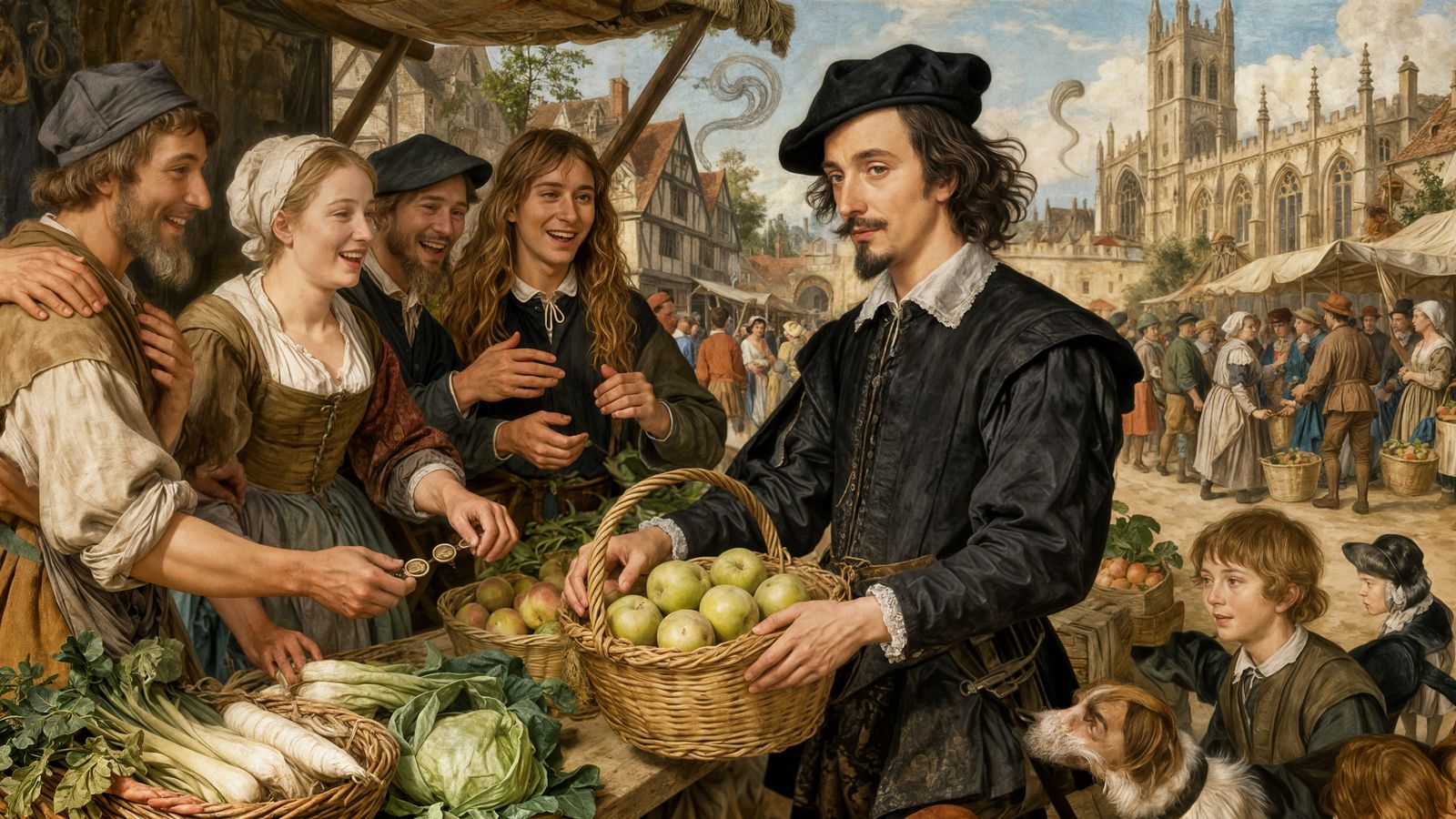 Shakespeare Buys Peaches in a Medieval Market