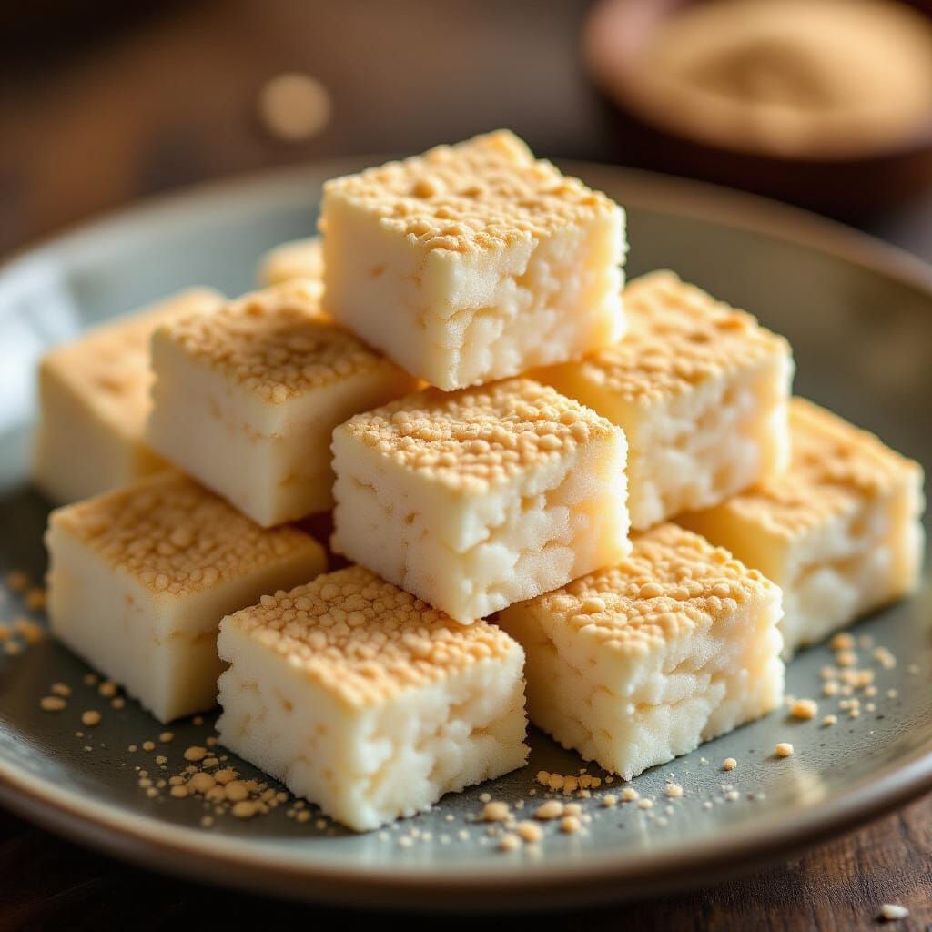 Chewy Injeolmi Rice Cakes Coated in Soybean Powder