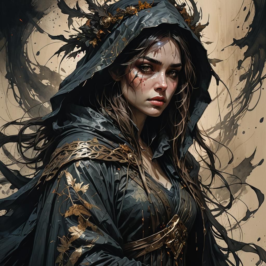 Moody Shadow Sorceress in Space Opera Style