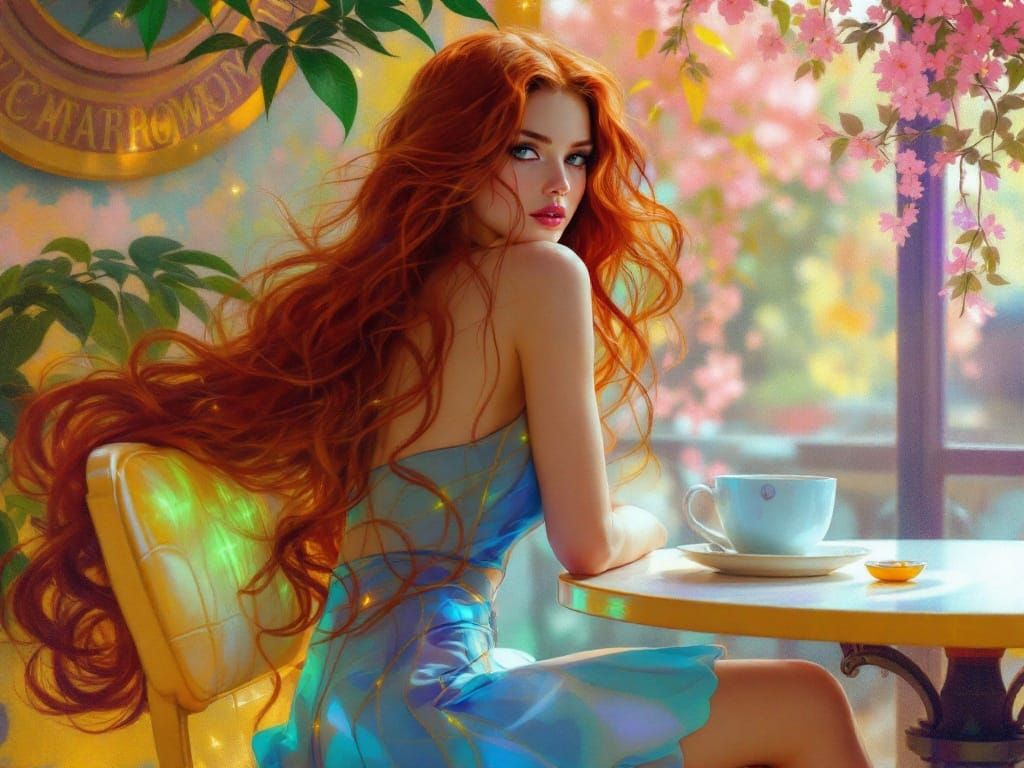 Ethereal Café Scene in Dreamlike Fusion of Fantasy and Roman...