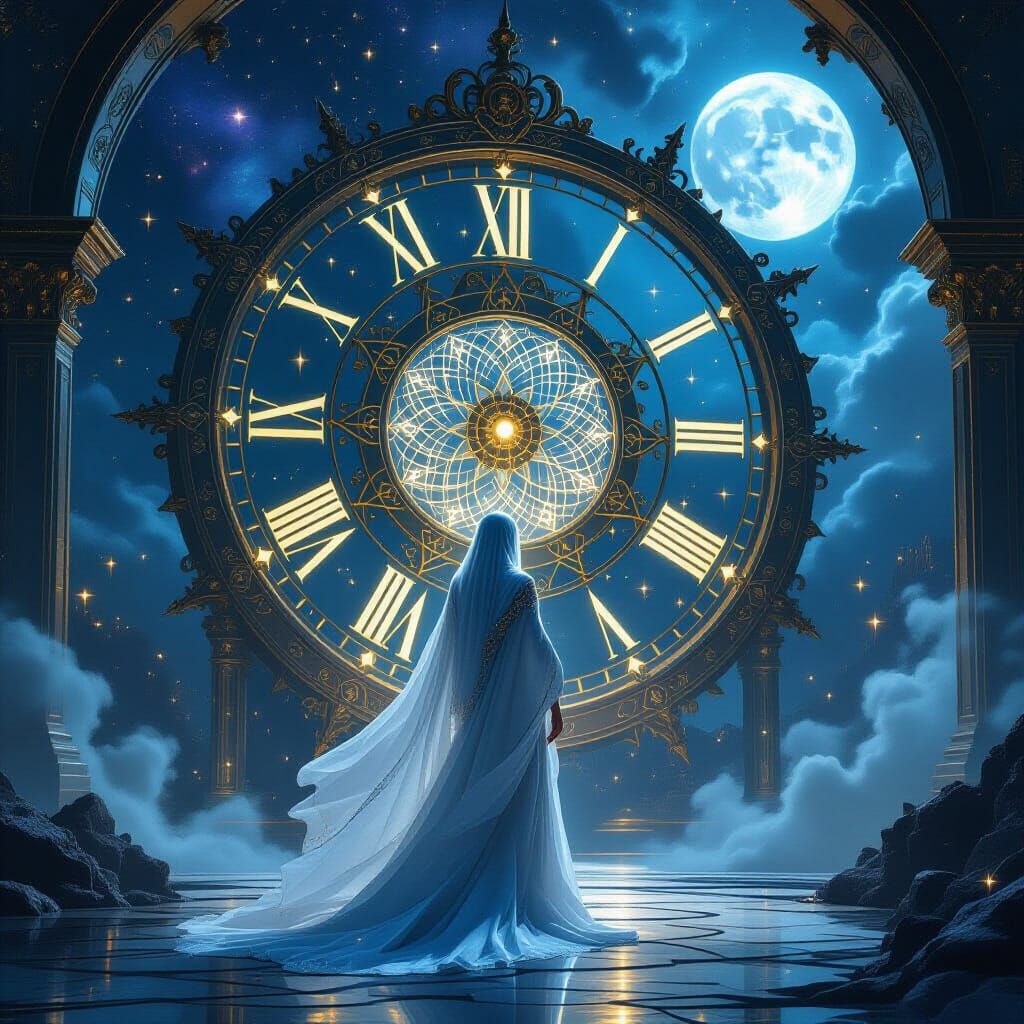 Celestial Priestess Before Cosmic Clockwork in Dark Fantasy ...