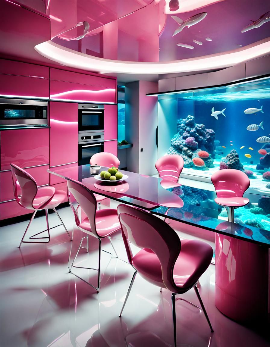 Futuristic Pink Interior in Frutiger Aero Style