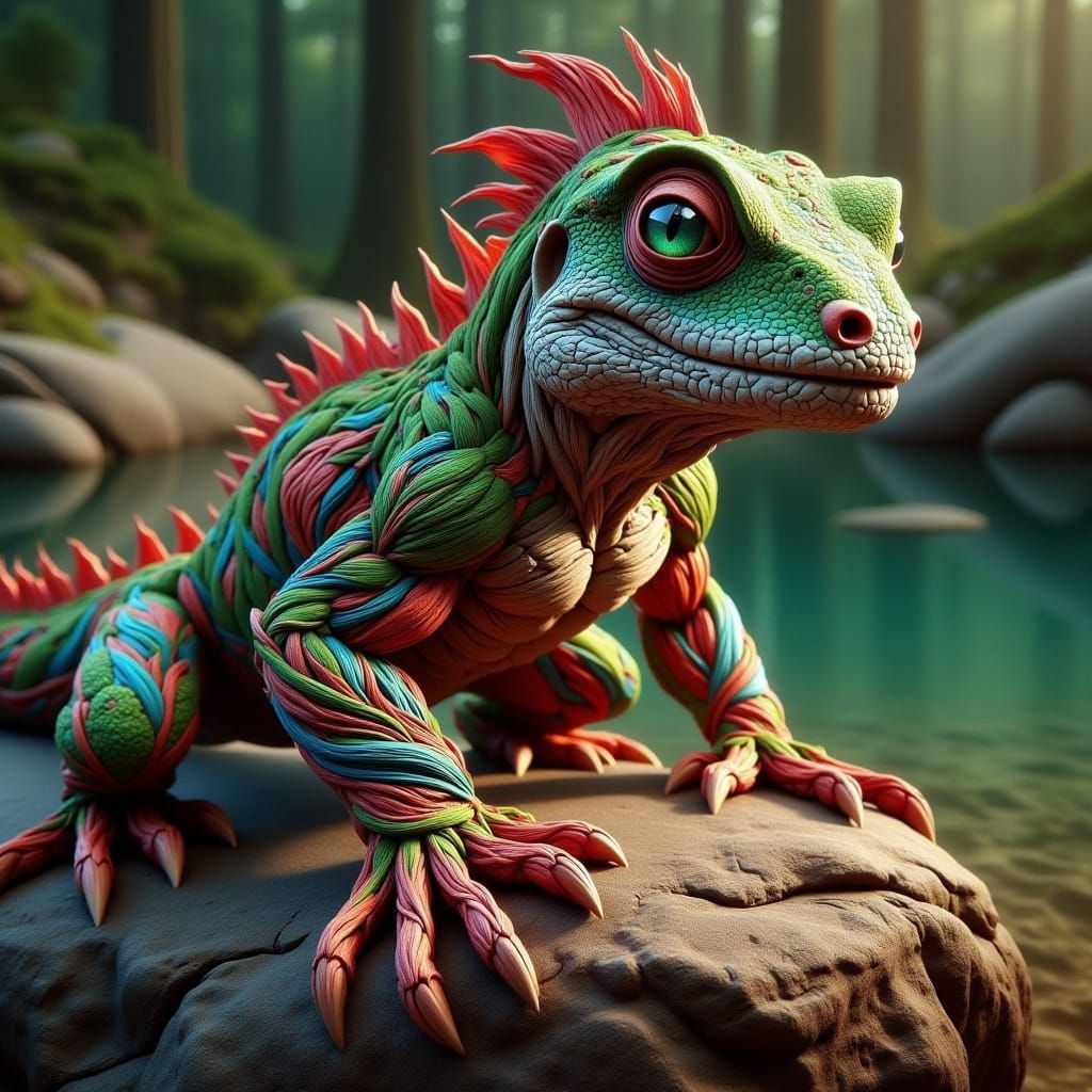 Colorful Gecko on Rock: Hyperrealistic Digital Painting