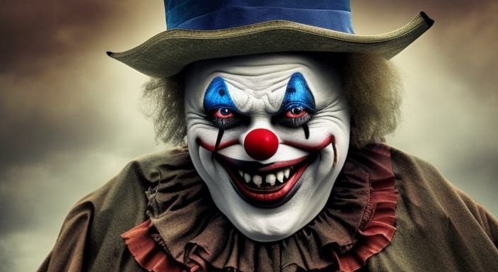 Intense Close-Up of a Scary Clown
