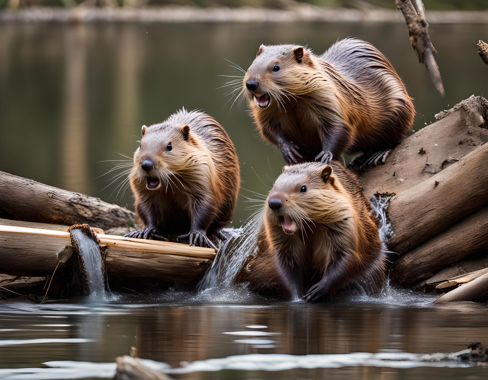 Beavers Building a Dam: Sharp Focus Photography