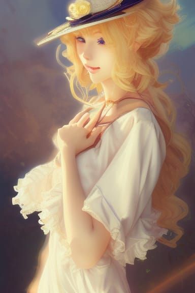 Elegant Anime Girl in Frilly Dress: Hyperdetailed Portrait