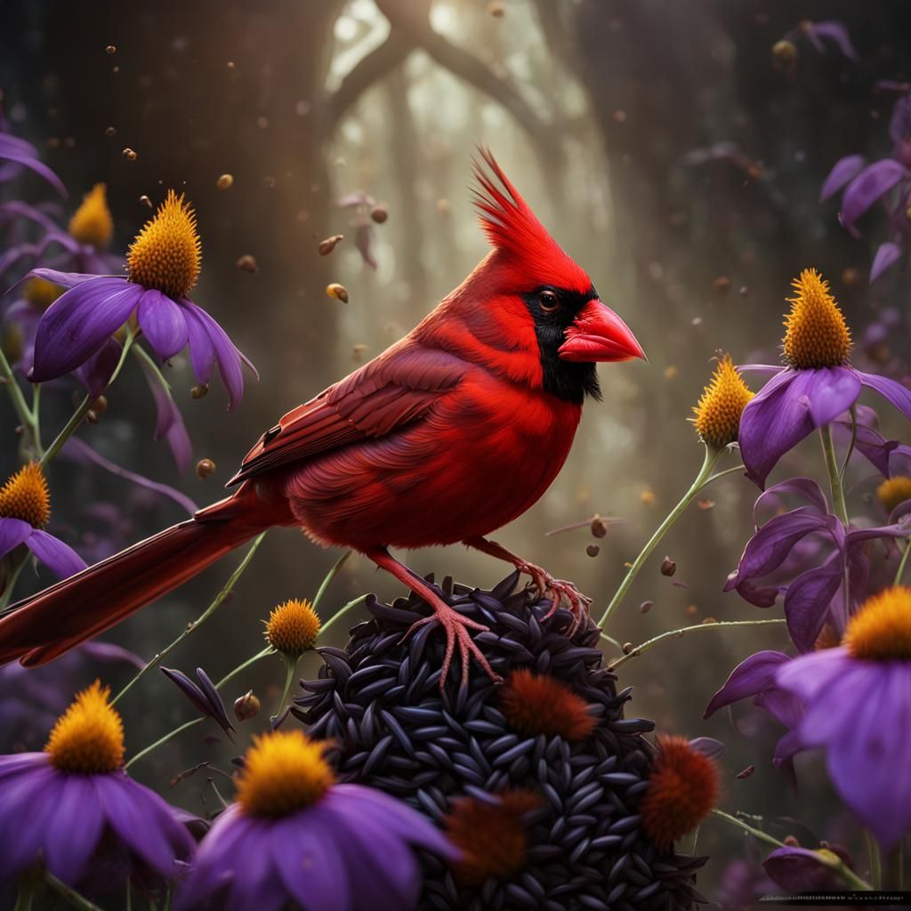 Cardinal Feeding, Dark Fantasy Concept Art in 8K