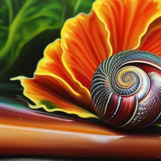 Hyperrealistic Snail Painting in Deep Color