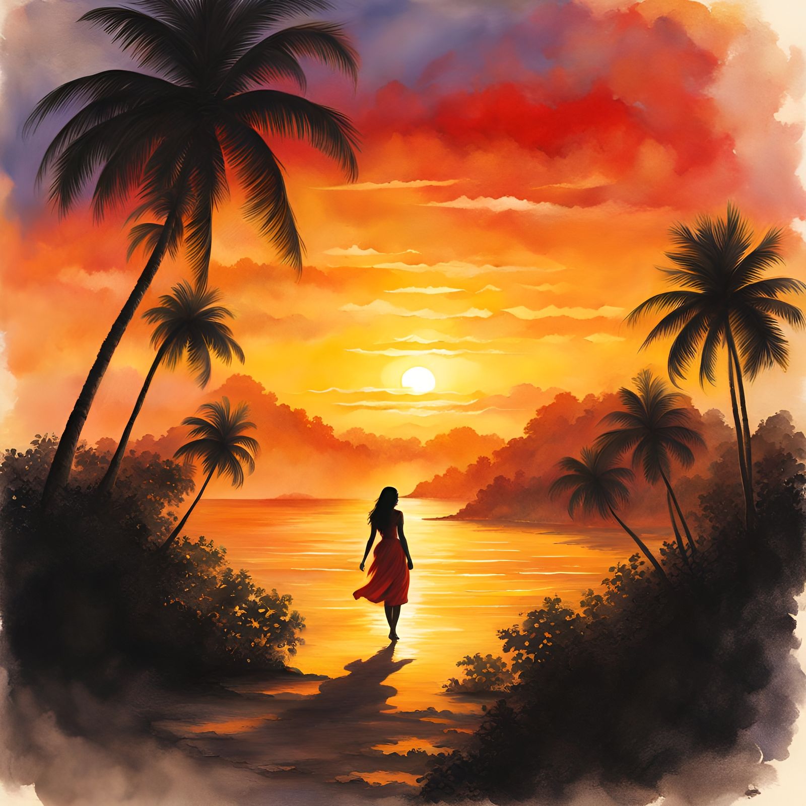 Tropical Island Silhouette with Golden Light