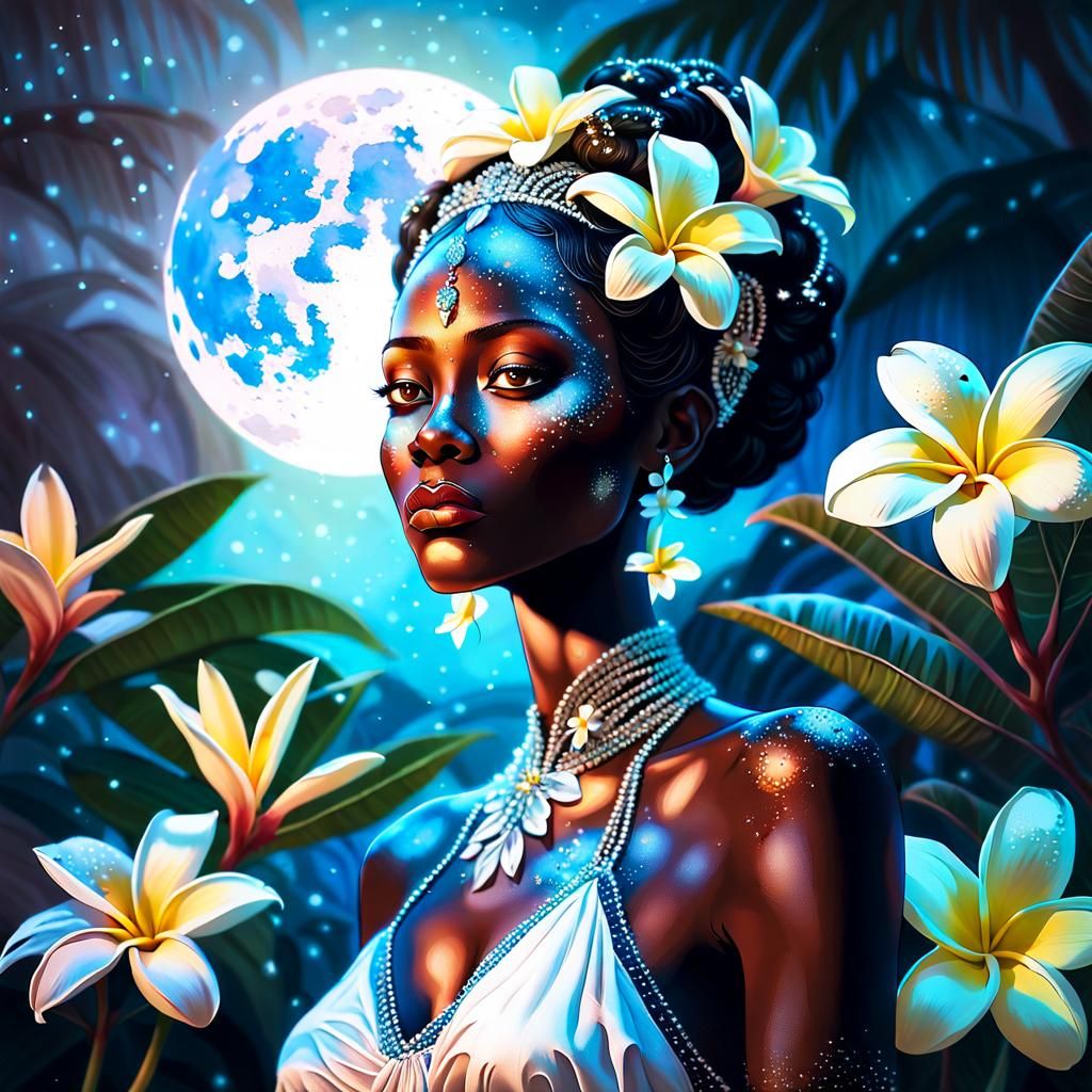 Surrealist Tropical Queen with Blood-Spattered Frangipani