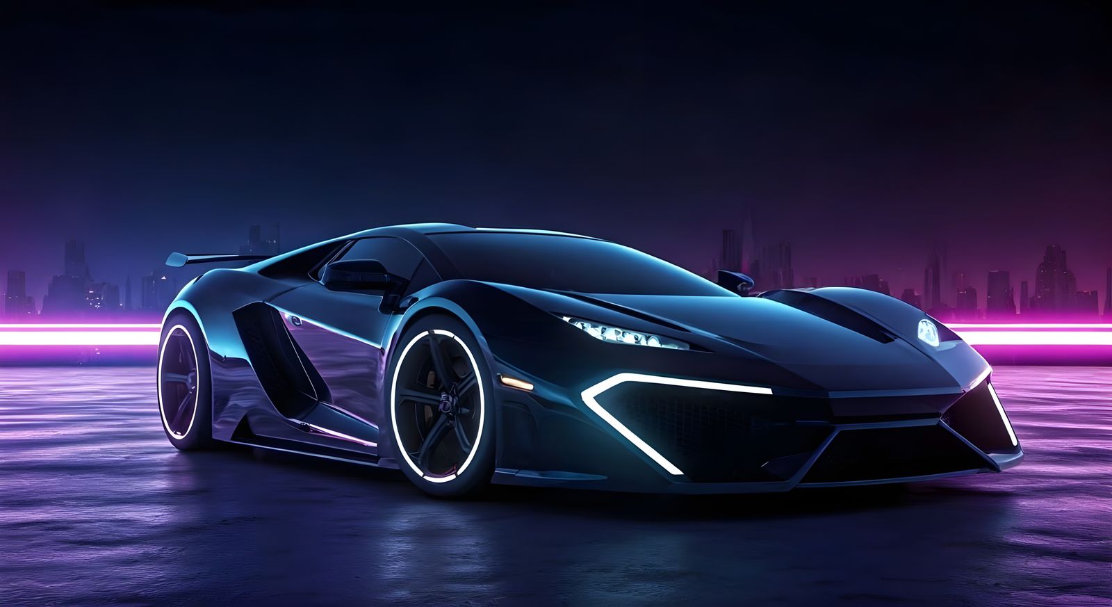 Ultra-Detailed TRON-Style Car in Cyberpunk Neon Hellscape