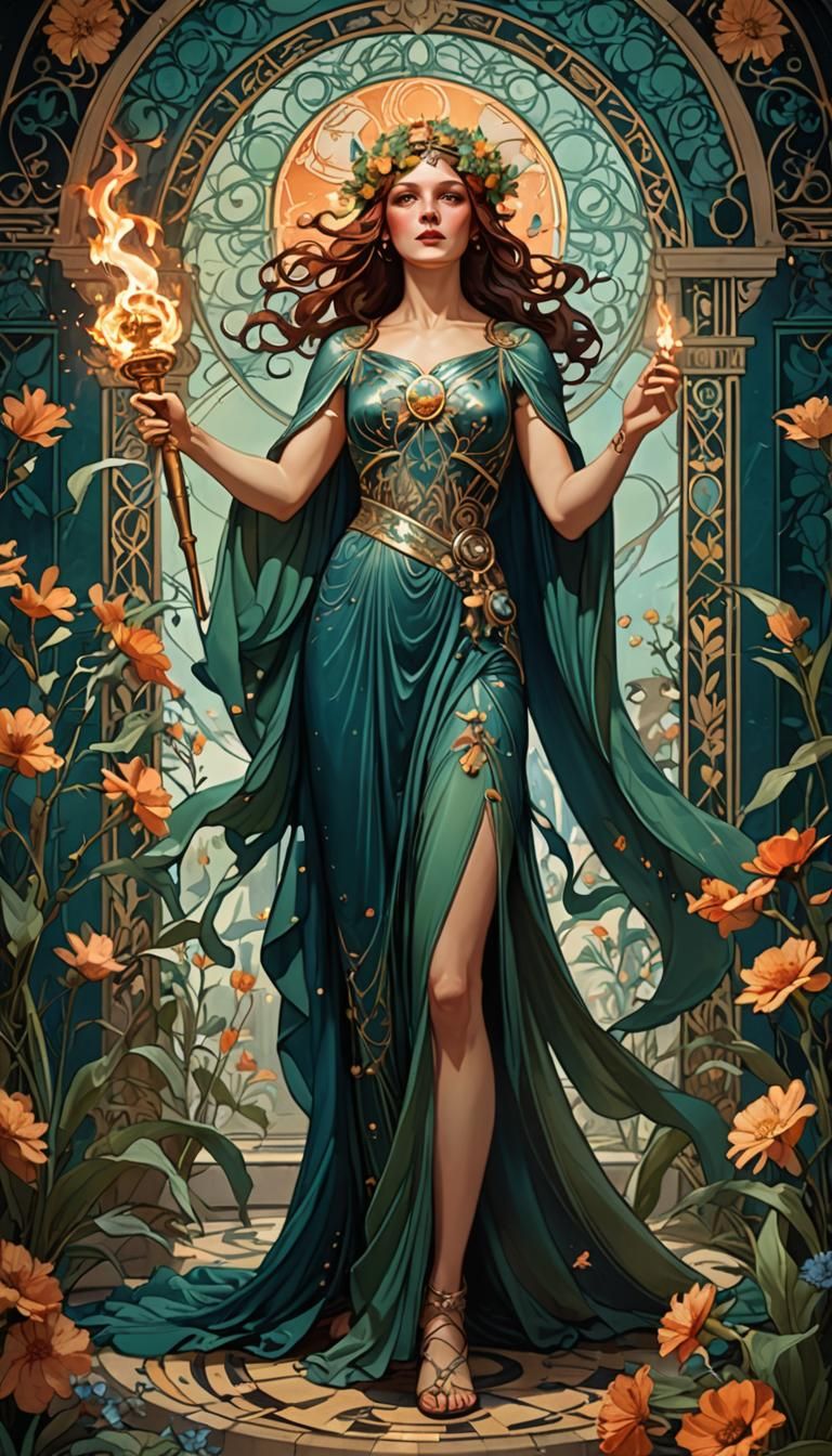 Persephone, Goddess of Spring, Art Deco Style