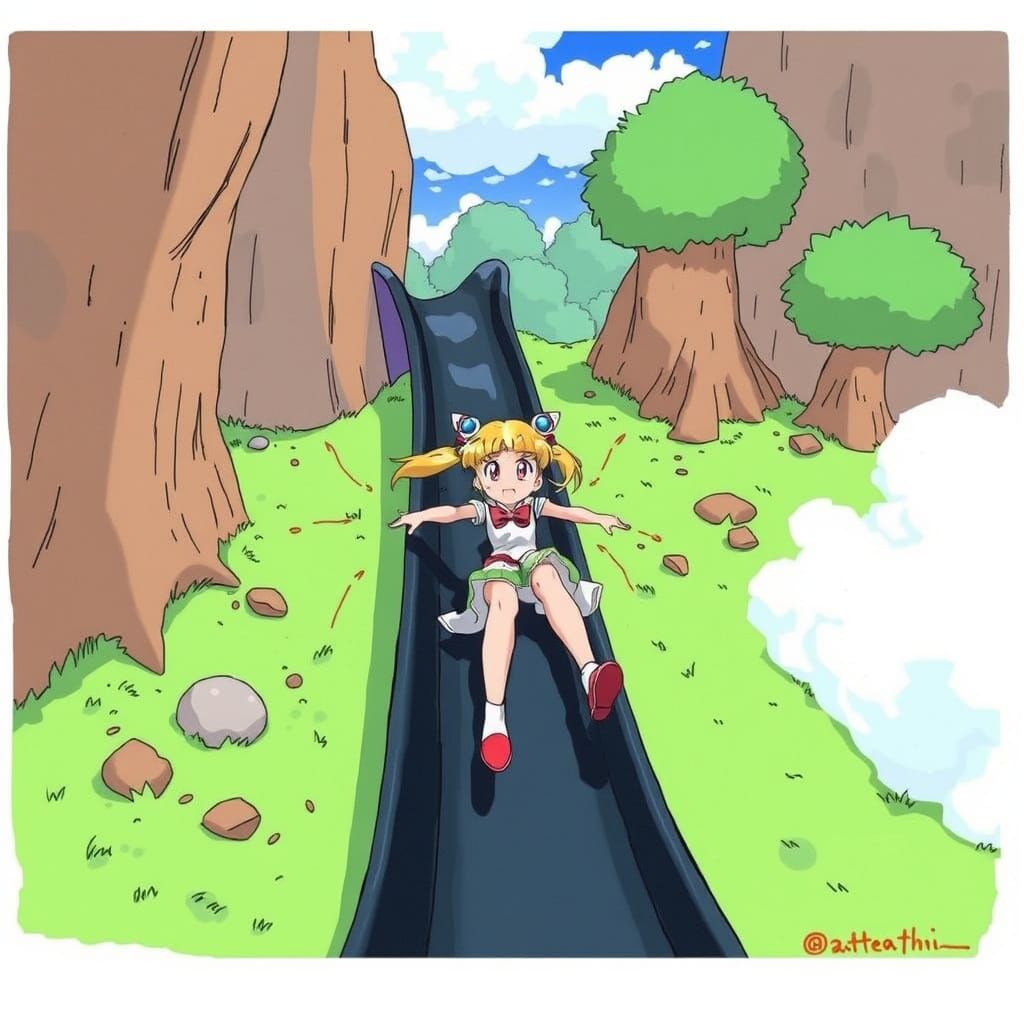 Usagi Tsukino Descends a Mysterious Slide in a Vibrant, Drea...