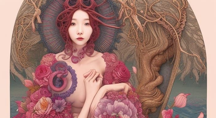 Woman in Surreal Brain Chair: Fairytale Art